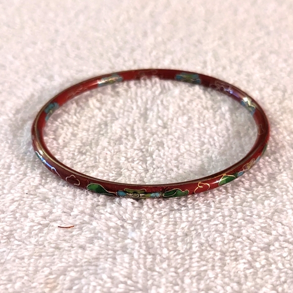 Vintage Chinese Cloisonne Burnt Orange Red Floral Bangle Bracelet 4mm 2.… - Picture 7 of 7